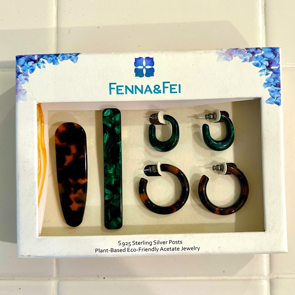 Acetate and Sterling Silver Earring & Hair Clip Gift Set